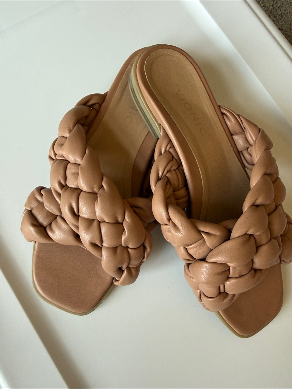 Vionic Braided Slide Mules in Tan